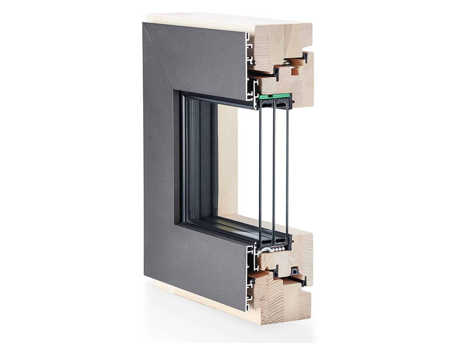 Detailaufnahme des Rahmes des Holz-Aluminium-Fensters Integral Plus.