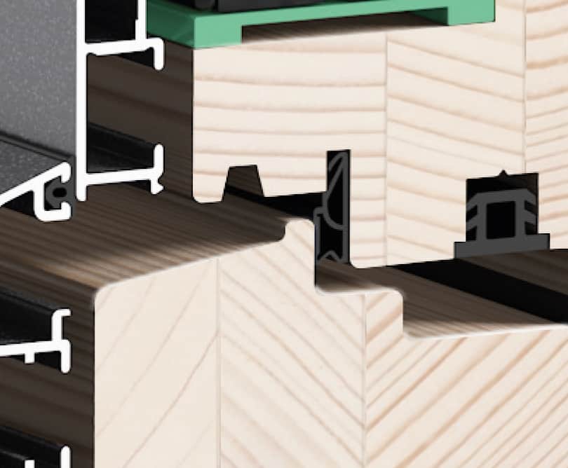 Detailansicht des Fensterrahmens mit Fokus auf der Doppelfalzkonstruktion.