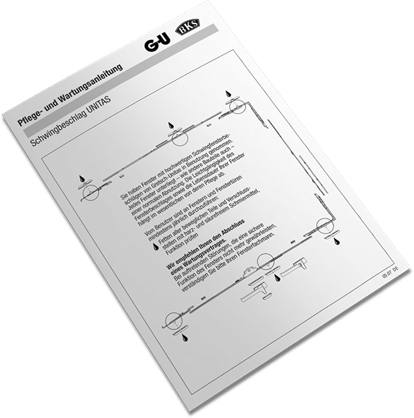 Der Infoflyer „13. Pflege und Wartung Schwing-Beschlag“.